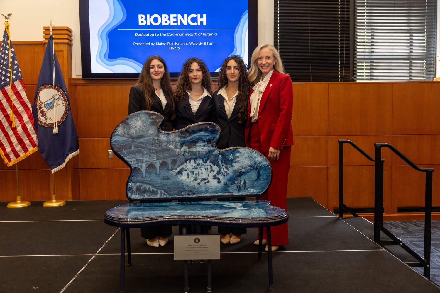 The BioBench team with Governor Spanberger at the Virginia dedication