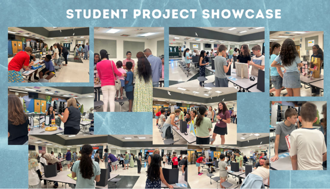 Student Project Showcase night, families visiting student displays