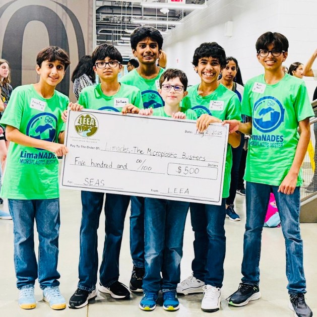 The LimaNADES Microplastic Busters team with their award cheque at the Loudoun Youth Competition